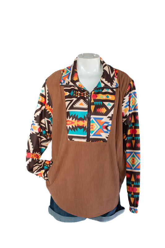 Rowdy Crowd Herdsman 1/2 Zip Pullover Rust Aztec