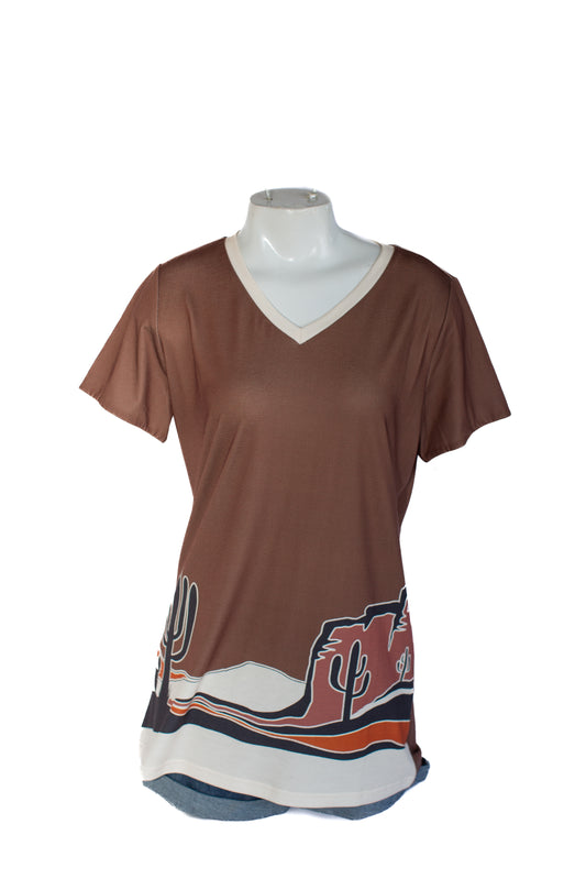 Rowdy Crowd Saguaro Sunset S/S Vneck Top Rust Desert