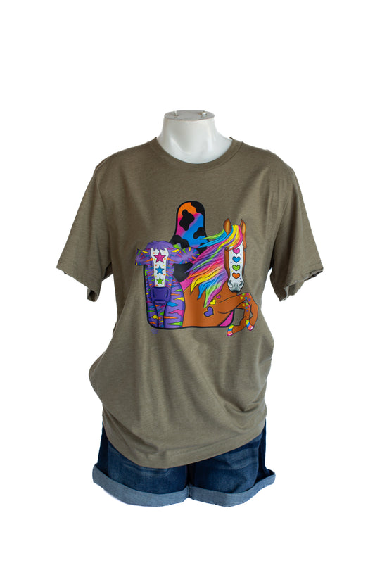 Canvas Rainbow Horse And Cow T-Shirt