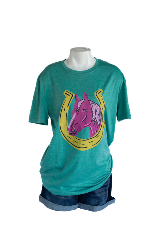 2 Fly Pony Luck Horseshoe Green T-Shirt