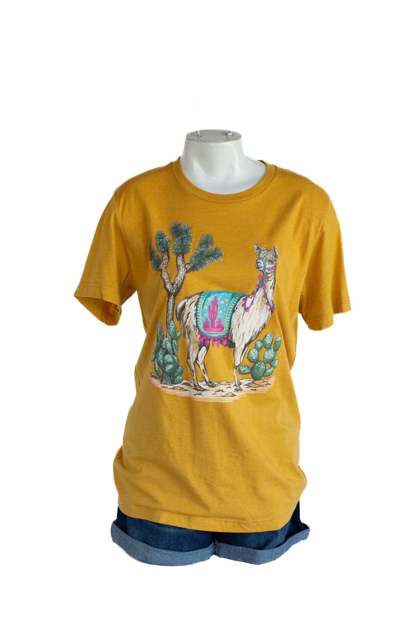 Rowdy Crowd Llama Cactus Mustard T-Shirt