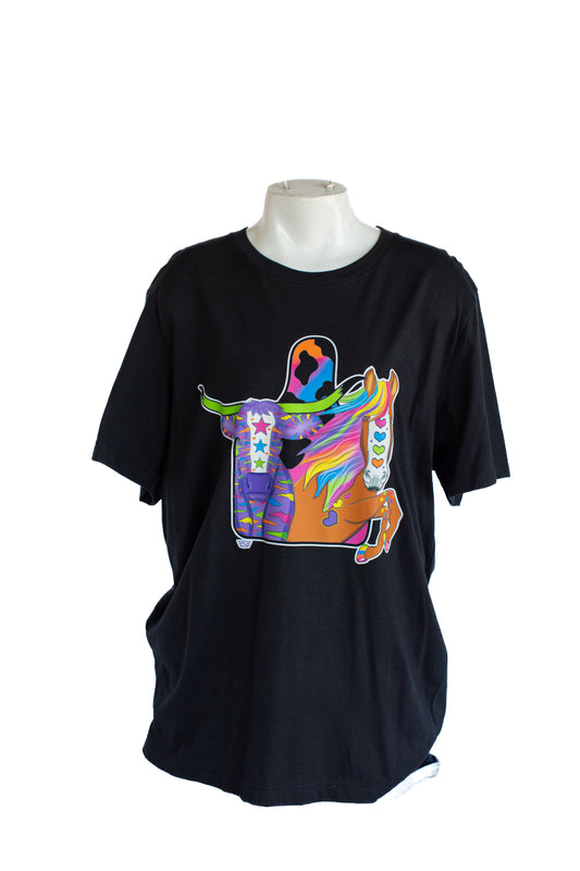 Rainbow Horse & Steer Black T-shirt