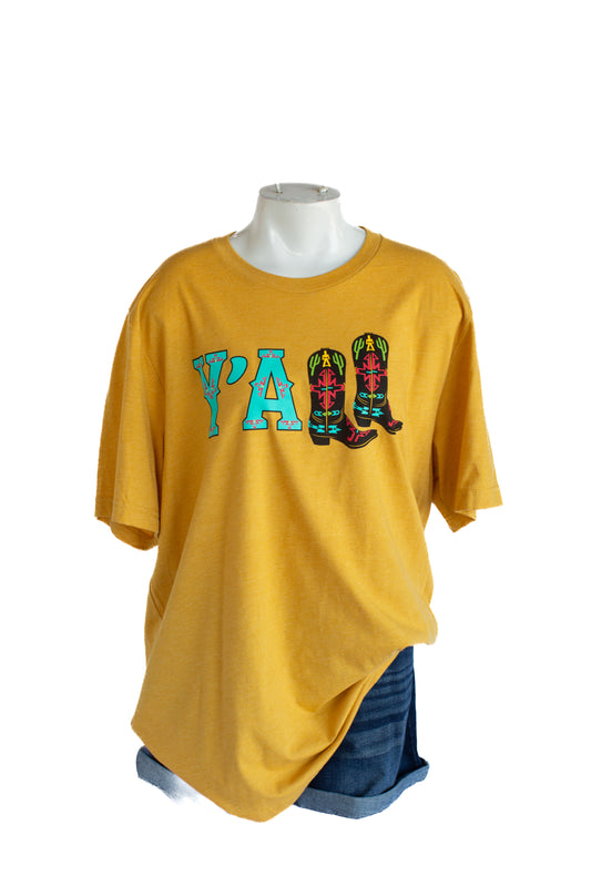 Rowdy Crowd Yall Boot S/S Tshirt Mustard