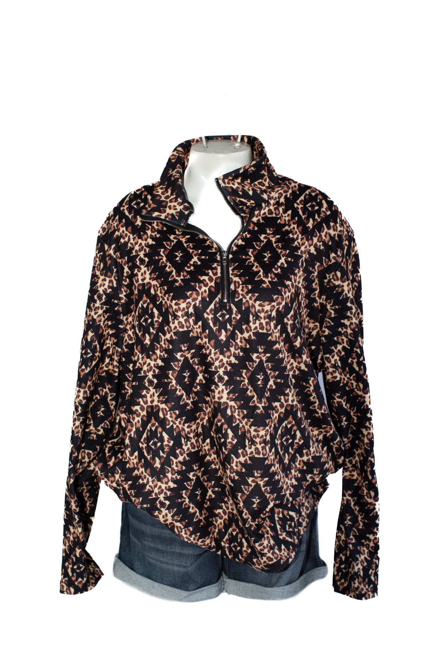 Sterling Kreek Cant Stop Me Pullover Aztec Zip Up Leopard