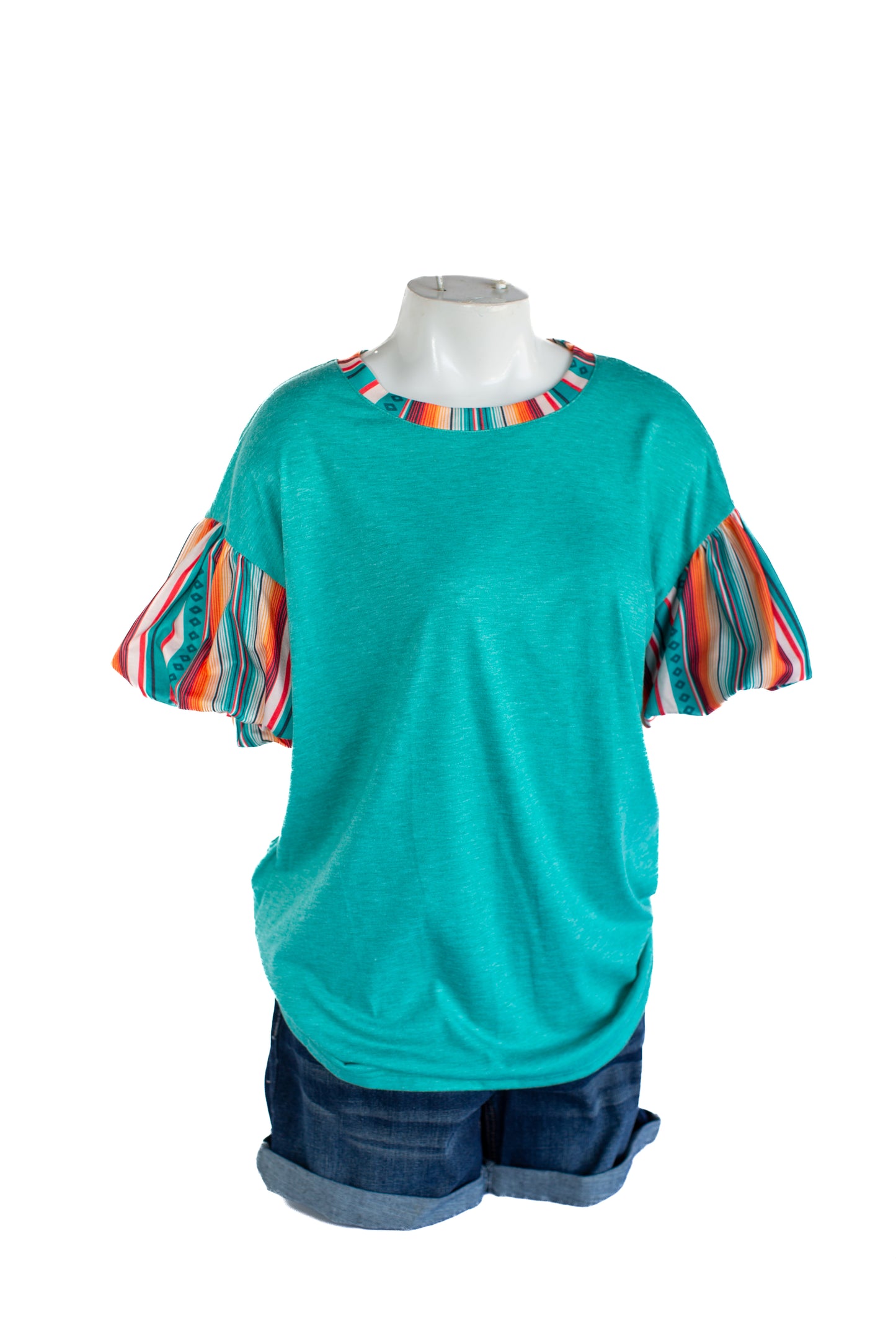 Rowdy Crowd Clothing Sunray Serape Sleeve Top Teal