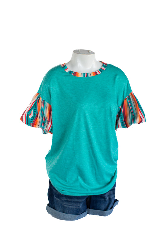 Rowdy Crowd Clothing Sunray Serape Sleeve Top Teal