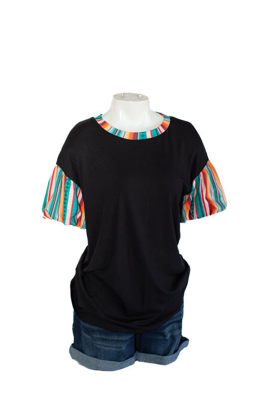 Rowdy Crowd Clothing Sunray Serape Sleeve Top Black